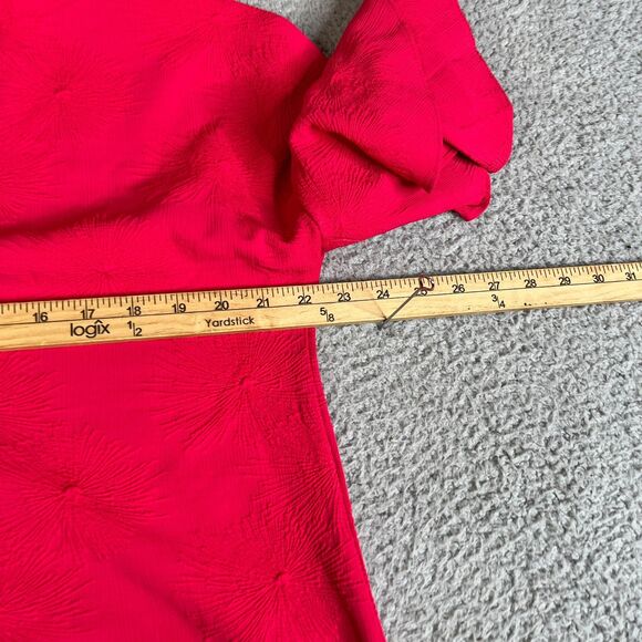 Liz Clairborne Blouse Womens M Red Floral Bell Sleeve Stretch Textured - Picture 8 of 12